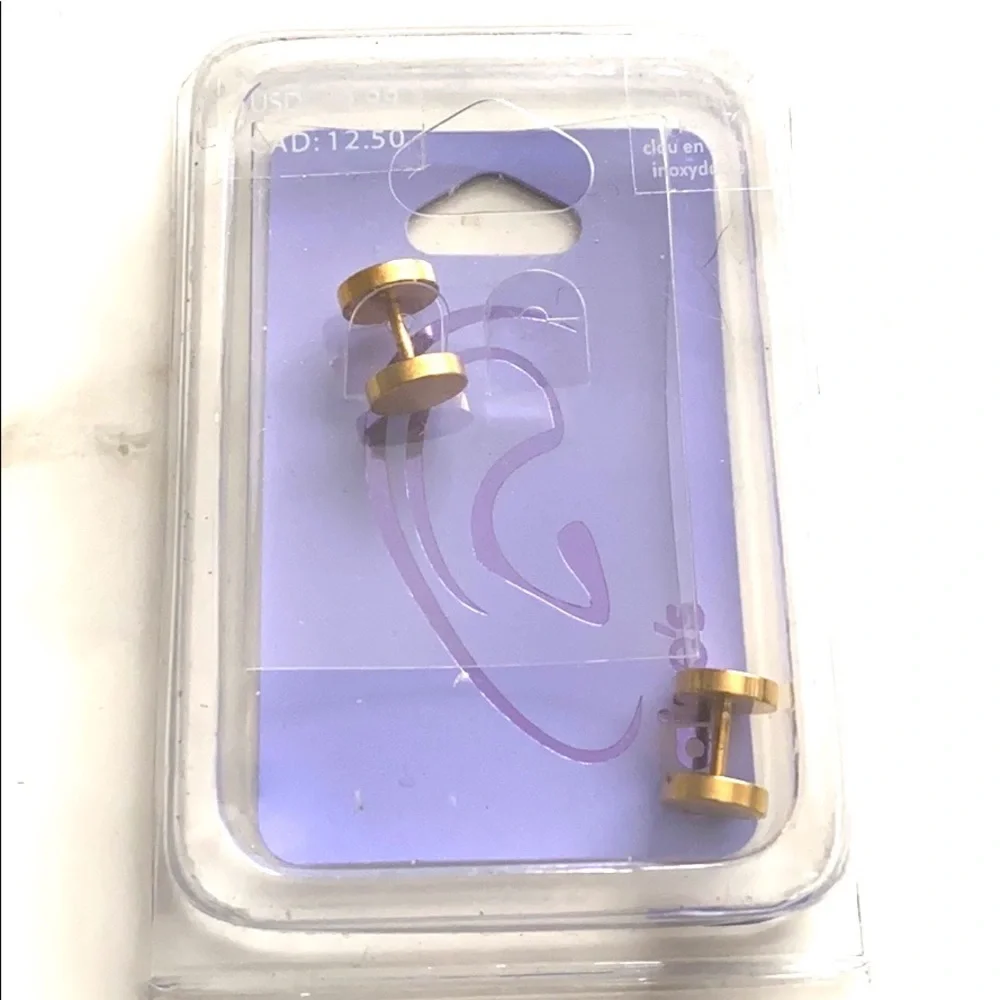 Claire’s‎ 18G Gold Textured Faux Ear Plugs, NIB